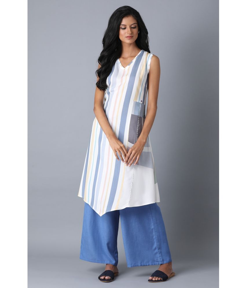     			W Viscose Striped Straight Women's Kurti - Blue ( Pack of 1 )