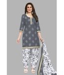 shree jeenmata collection Cotton Printed Kurti With Patiala Women's Stitched Salwar Suit - Grey ( Pack of 1 )