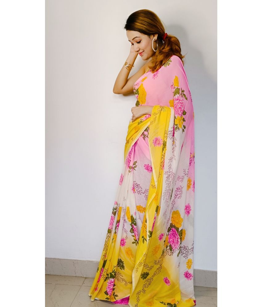     			ANAND SAREES Georgette Printed Saree With Blouse Piece - Pink ( Pack of 1 )