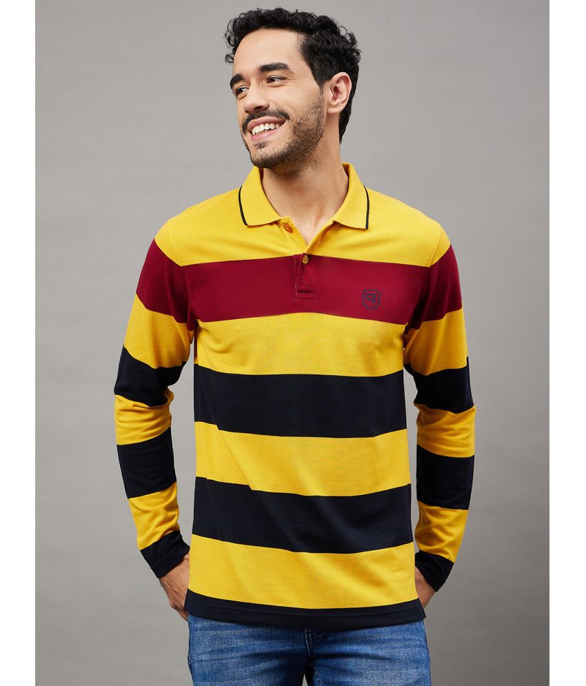     			Club York Cotton Blend Regular Fit Striped Full Sleeves Men's Polo T Shirt - Mustard ( Pack of 1 )