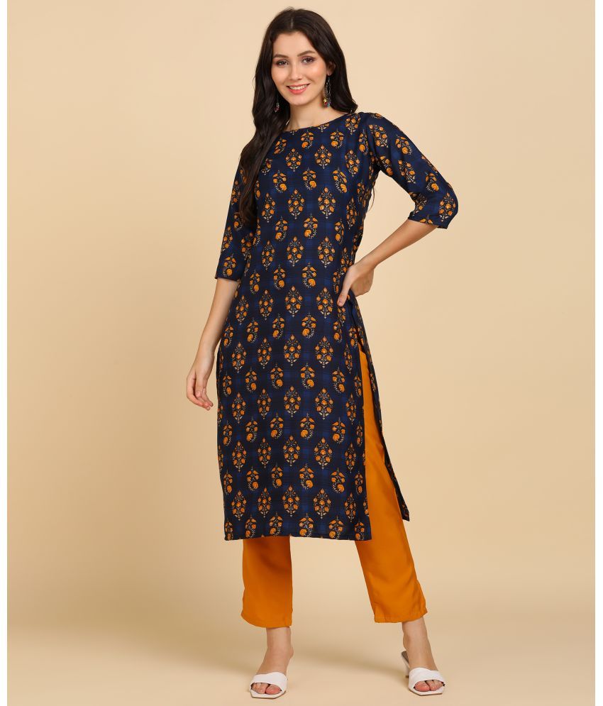     			DSK STUDIO Crepe Printed Kurti With Pants Women's Stitched Salwar Suit - Navy Blue ( Pack of 1 )