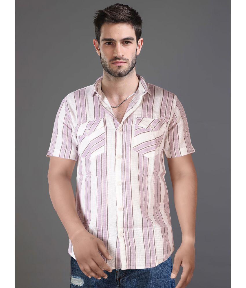     			JB JUST BLACK 100% Cotton Slim Fit Striped Half Sleeves Men's Casual Shirt - Pink ( Pack of 1 )