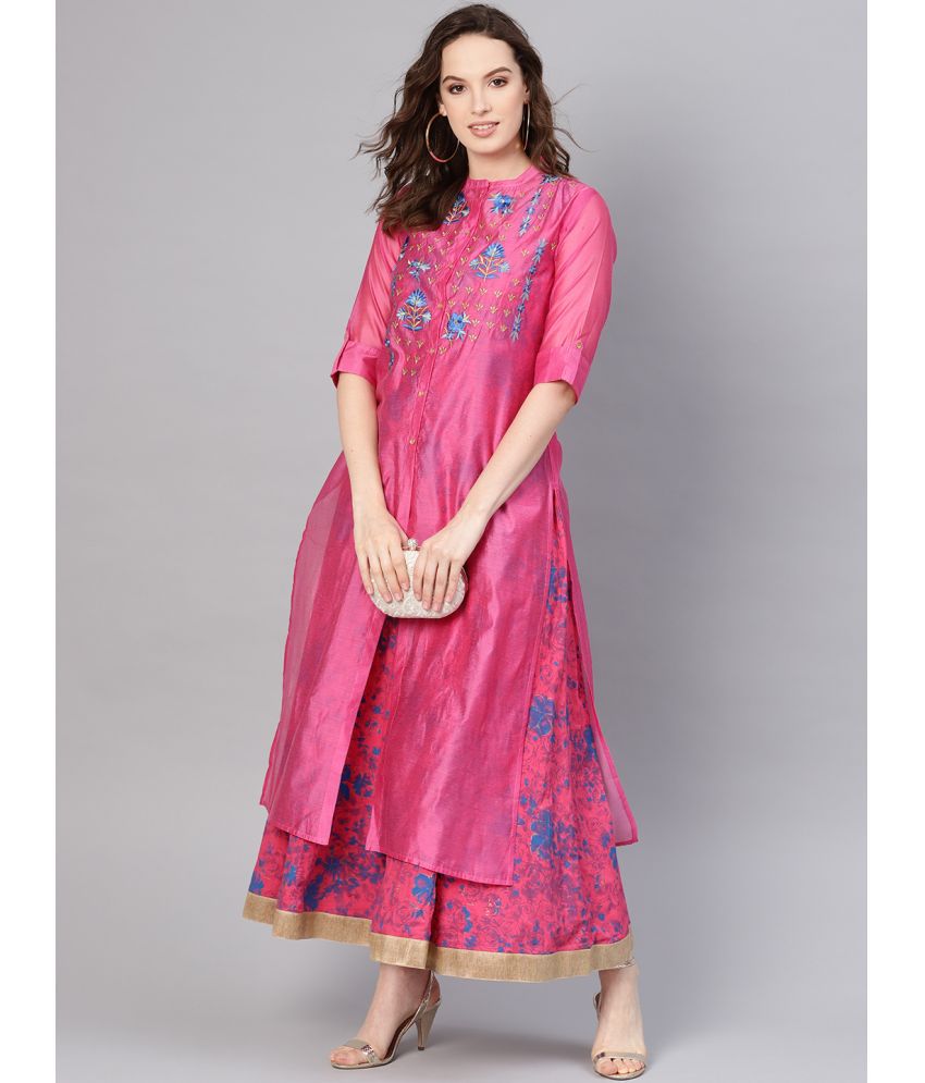     			Juniper Silk Blend Embellished Ankle Length Women's Fit & Flare Dress - Pink ( Pack of 1 )