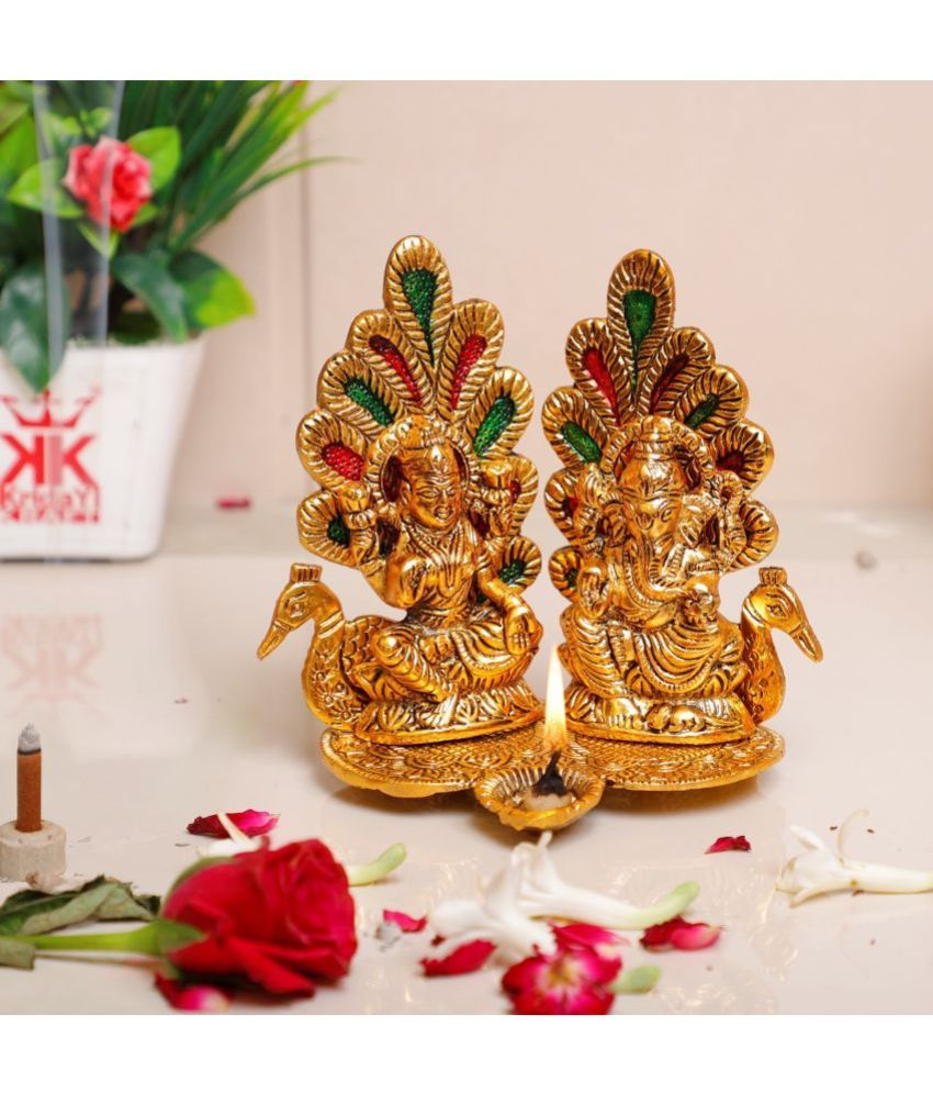     			KridayKraft Aluminium Laxmi Ganesh Idol ( 14 cm )