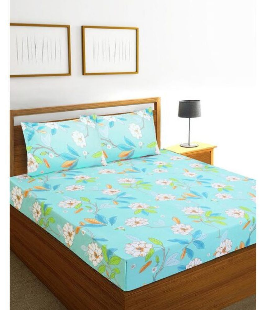     			LiveWell Microfiber Floral 1 Double King Size Bedsheet with 2 Pillow Covers - Sky Blue