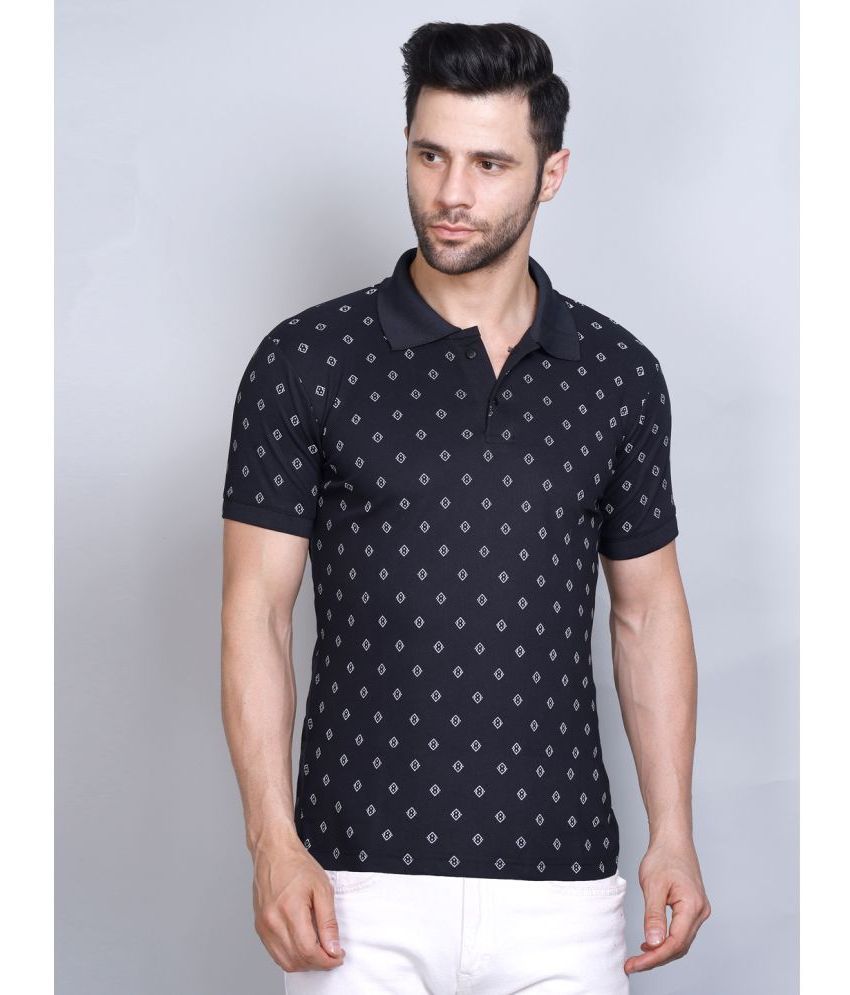     			PASURE Cotton Regular Fit Printed Half Sleeves Men's Polo T Shirt - Black ( Pack of 1 )