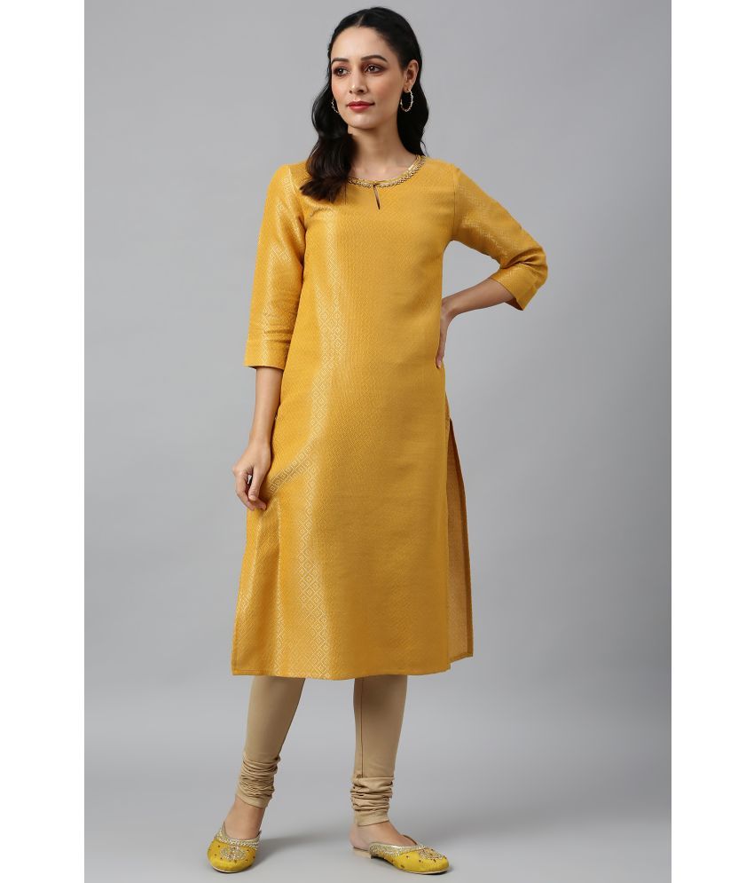     			W Cotton Blend Printed Straight Women's Kurti - Yellow ( Pack of 1 )