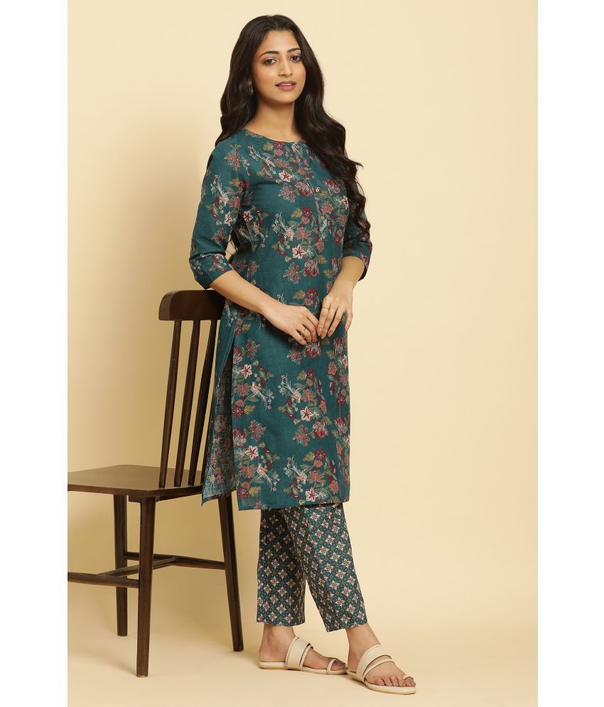     			W Cotton Printed Kurti With Pants Women's Stitched Salwar Suit - Green ( Pack of 1 )