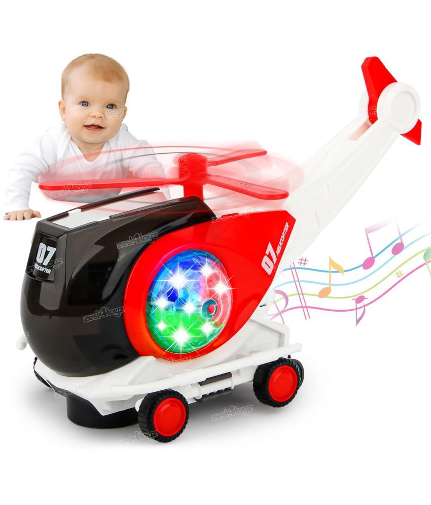     			Zest 4 Toyz Musical Helicopter Toy for Kids Universal Wheel Lights and Sound Toy Bump N Go Toy for Boy Girls (Pack of 1) Random Color Dispatch