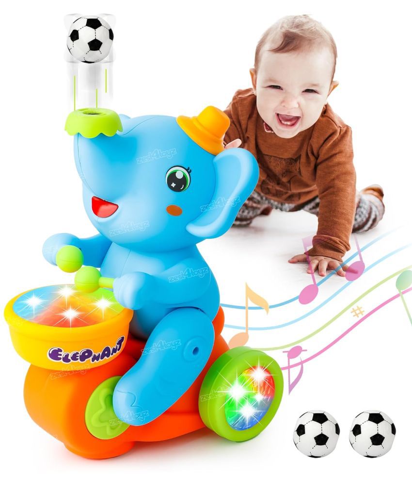     			Zest 4 Toyz Musical Walking Elephant Drummer Toy | Flashing Light | Amazing Sound | Beating Drum Blowing Ball Toys for Kids Boys Girls Children - Blue