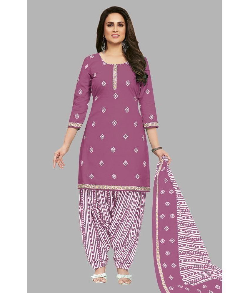     			shree jeenmata collection Cotton Printed Kurti With Patiala Women's Stitched Salwar Suit - Pink ( Pack of 1 )