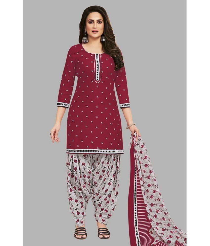     			shree jeenmata collection Unstitched Cotton Printed Dress Material - Red ( Pack of 1 )