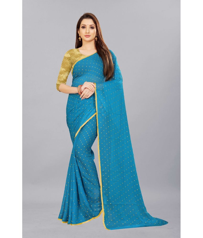     			Aardiva Chiffon Printed Saree With Blouse Piece - SkyBlue ( Pack of 1 )