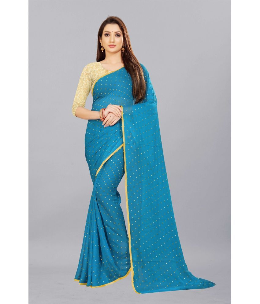     			Aardiva Chiffon Printed Saree With Blouse Piece - SkyBlue ( Pack of 1 )