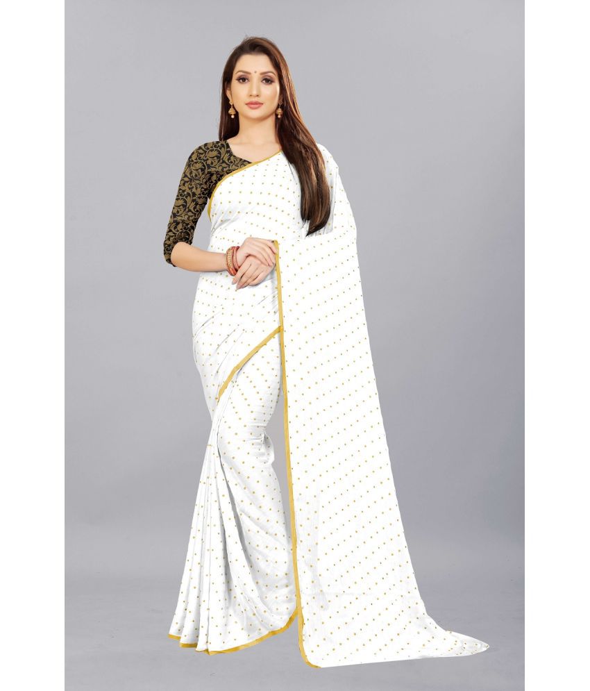     			Aardiva Chiffon Printed Saree With Blouse Piece - White ( Pack of 1 )