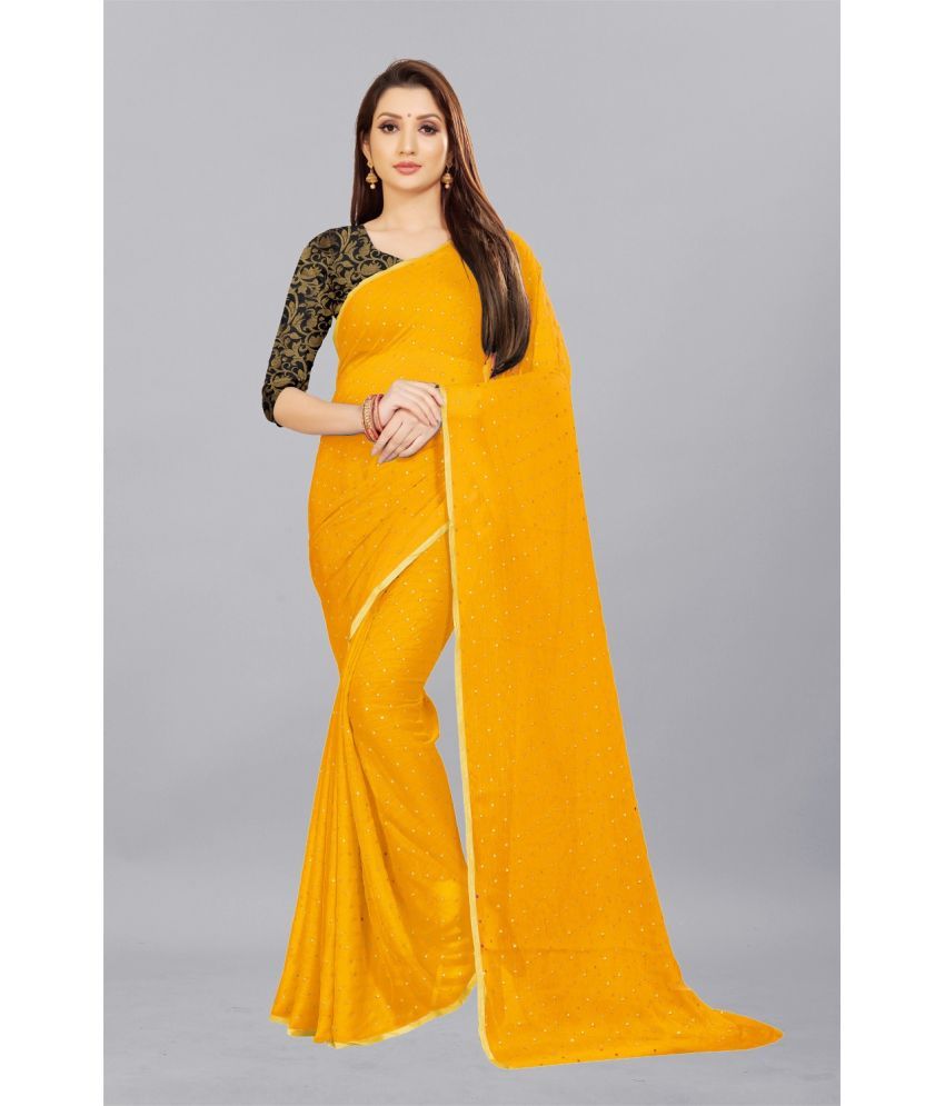     			Aardiva Chiffon Printed Saree With Blouse Piece - Yellow ( Pack of 1 )