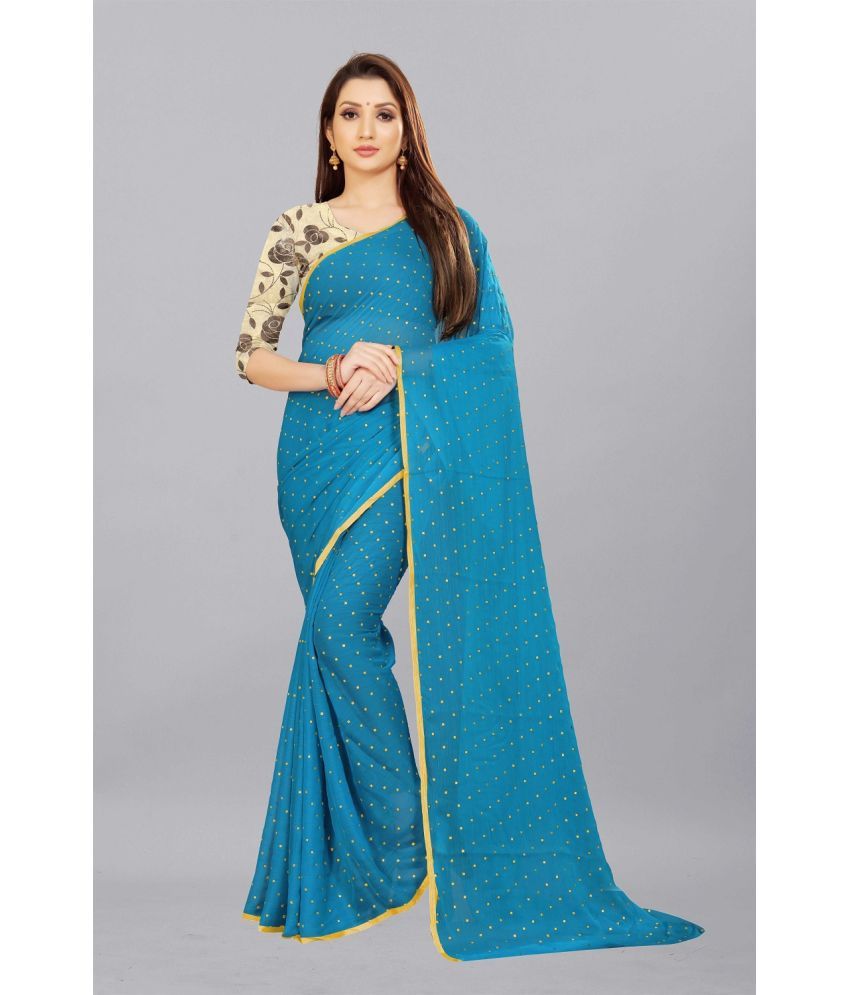     			Aardiva Chiffon Printed Saree With Blouse Piece - SkyBlue ( Pack of 1 )