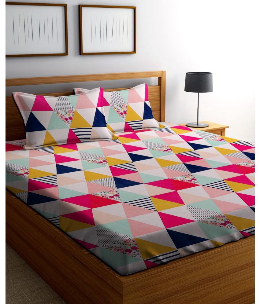     			Aazeem Polyester Geometric 1 Double Bedsheet with 2 Pillow Covers - Pink