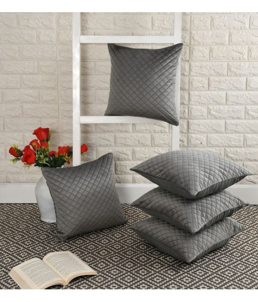     			Bigger Fish Set of 5 Velvet Small Checks Square Cushion Cover (40X40)cm - Gray