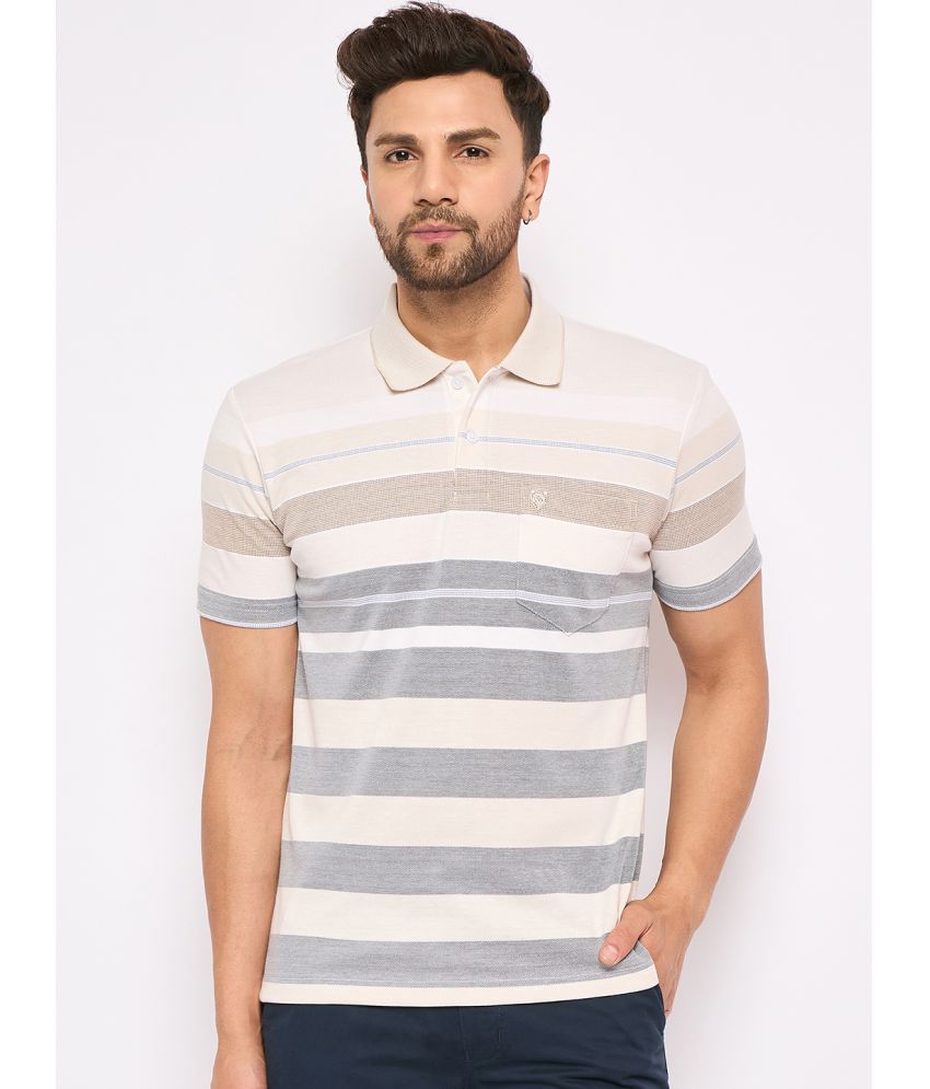     			Duke Cotton Blend Regular Fit Striped Half Sleeves Men's Polo T Shirt - Beige ( Pack of 1 )