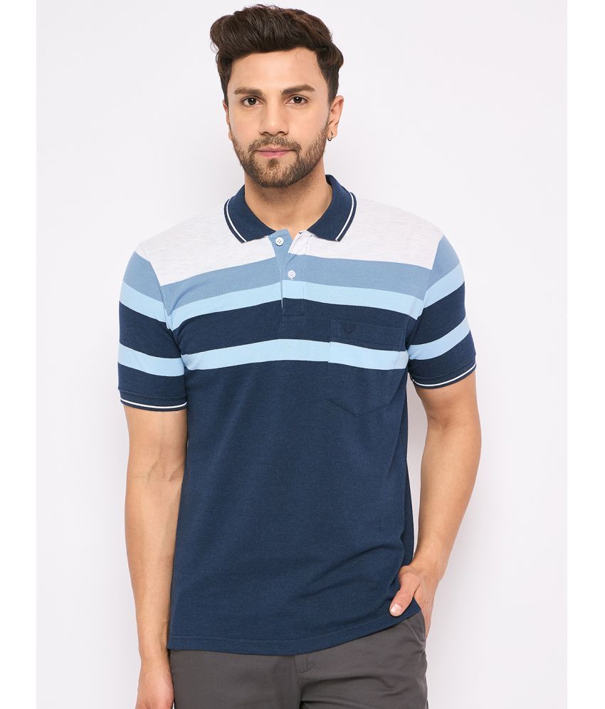     			Duke Pack of 1 Cotton Blend Regular Fit Striped Half Sleeves Men's Polo T Shirt ( Blue )