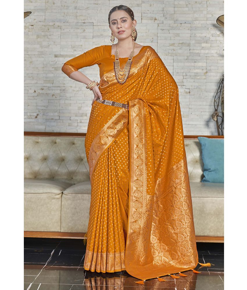     			ELITE WEAVES Satin Woven Saree With Blouse Piece - Mustard ( Pack of 1 )