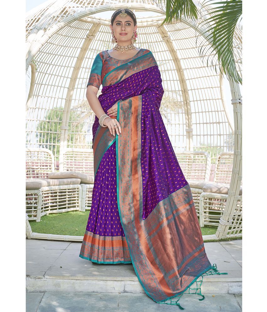     			ELITE WEAVES Silk Woven Saree With Blouse Piece - Purple ( Pack of 1 )