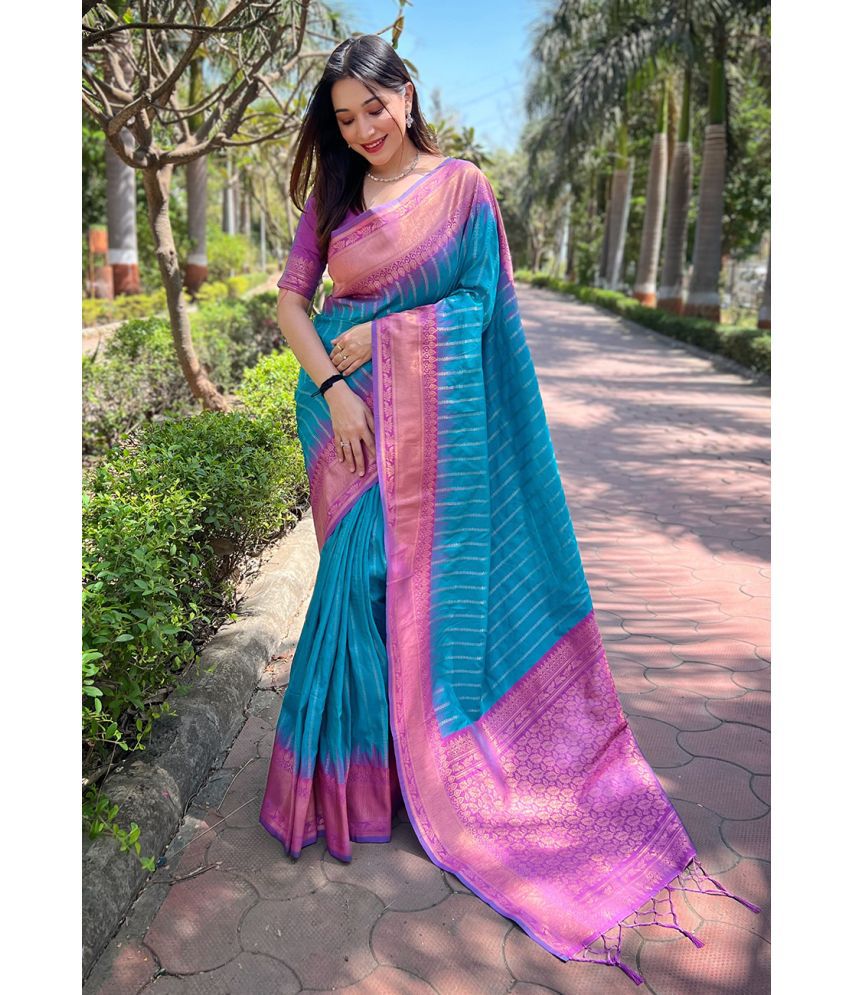     			ELITE WEAVES Silk Woven Saree With Blouse Piece - LightBLue ( Pack of 1 )