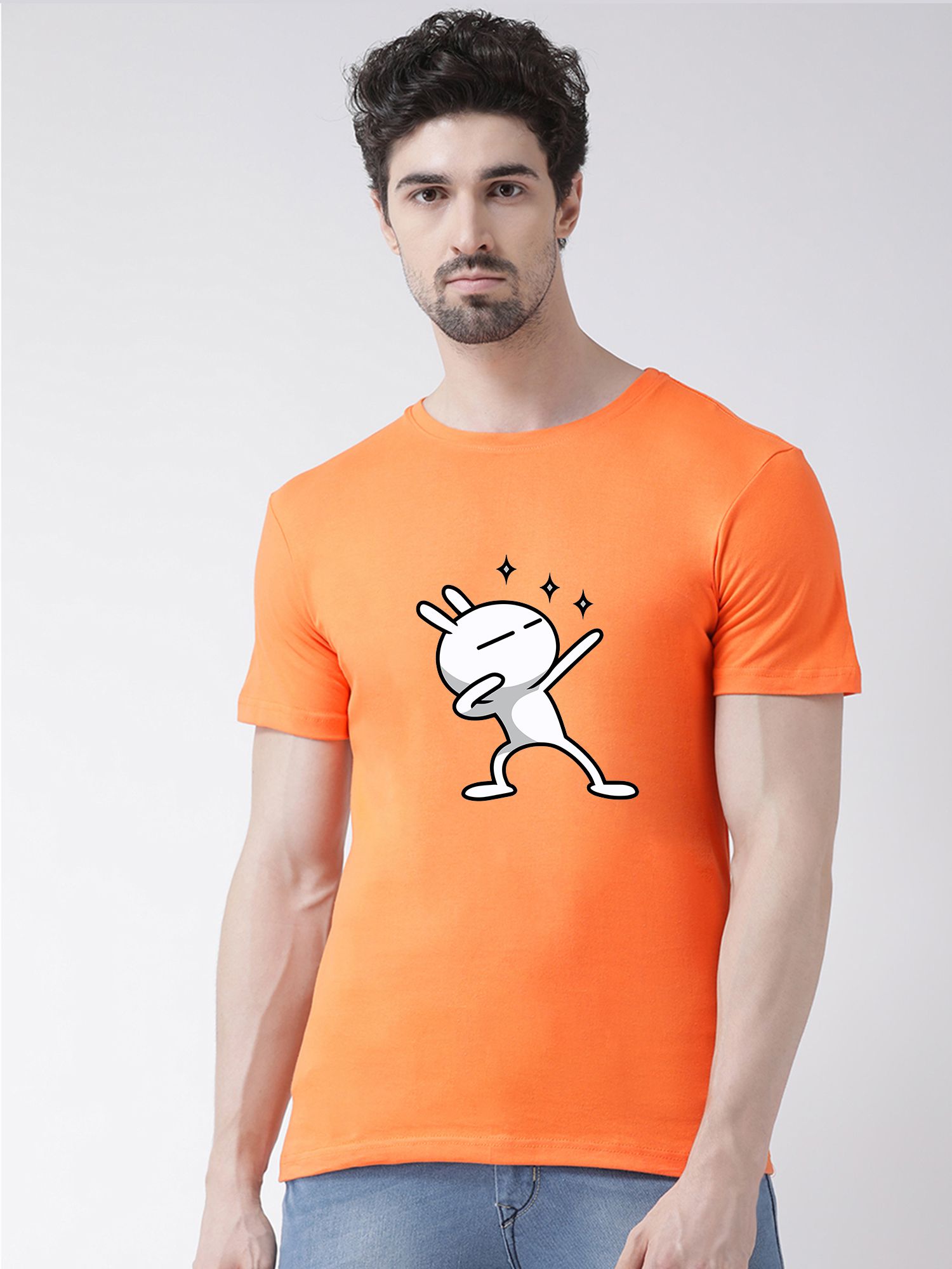     			Friskers 100% Cotton Slim Fit Printed Half Sleeves Men's T-Shirt - Orange ( Pack of 1 )