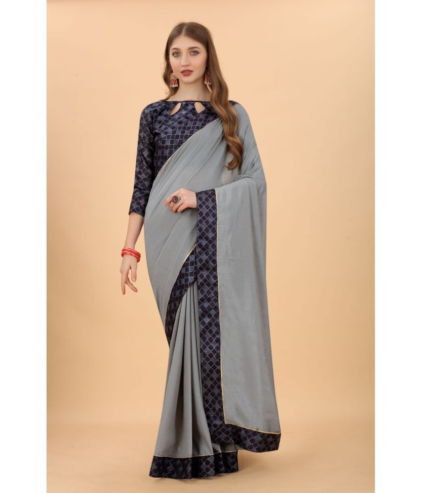     			GRUBSAKER Viscose Printed Saree With Blouse Piece - Grey ( Pack of 1 )