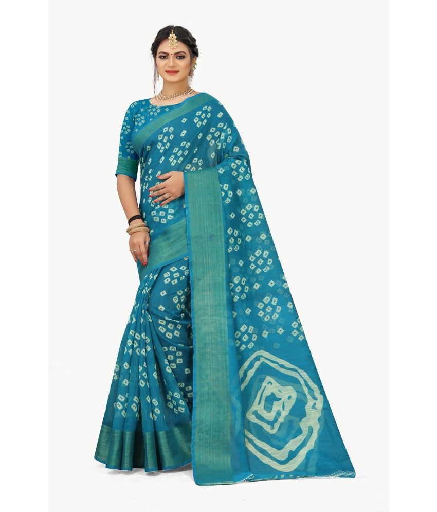     			Grustaker Cotton Printed Saree With Blouse Piece - SkyBlue ( Pack of 1 )