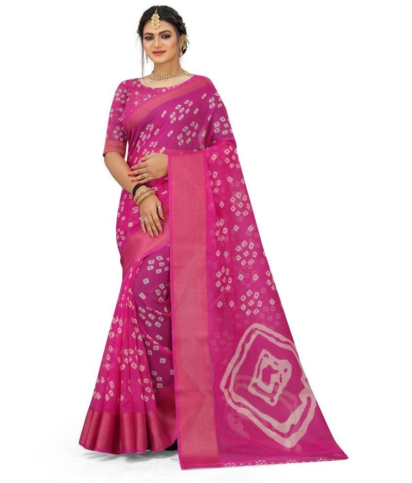     			Grustaker Cotton Printed Saree With Blouse Piece - Pink ( Pack of 1 )