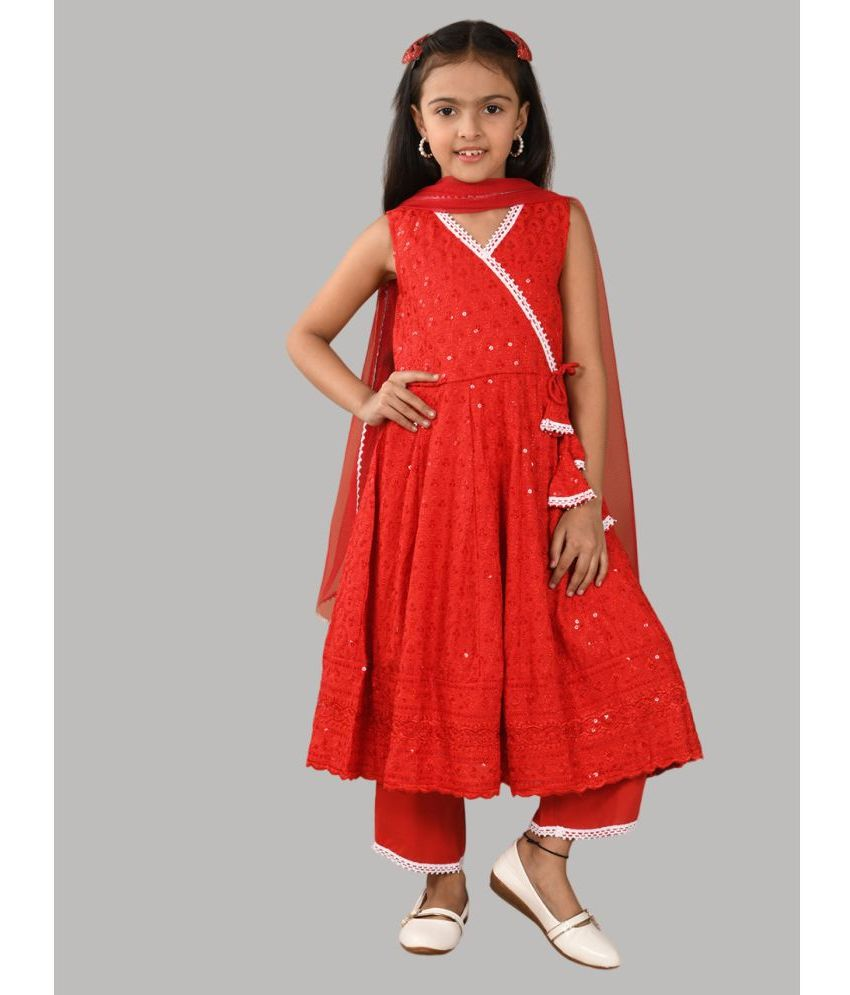     			HLGARMENTS Girls Rayon Anarkali Suit Set ( Pack of 1 , Red )