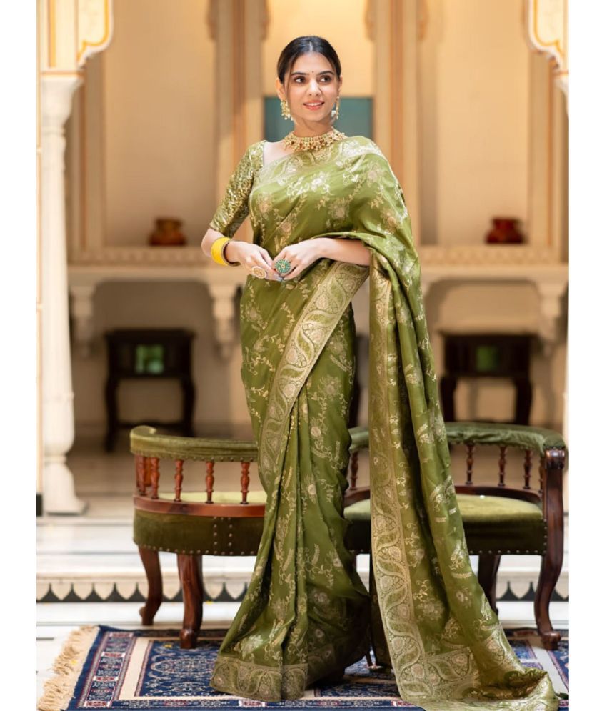     			JULEE Banarasi Silk Embellished Saree With Blouse Piece - Sea Green ( Pack of 1 )