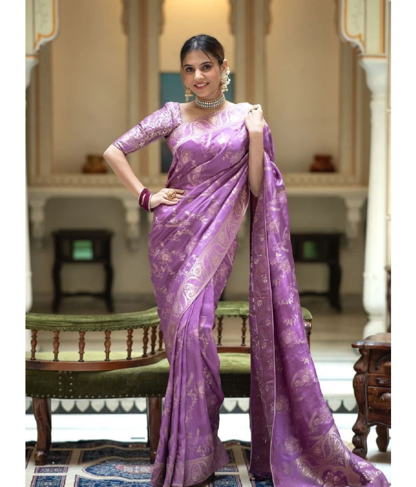     			JULEE Banarasi Silk Embellished Saree With Blouse Piece - Lavender ( Pack of 1 )