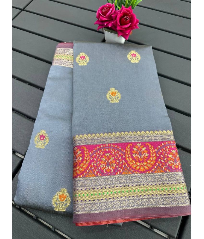     			JULEE Banarasi Silk Embellished Saree With Blouse Piece - Grey ( Pack of 1 )