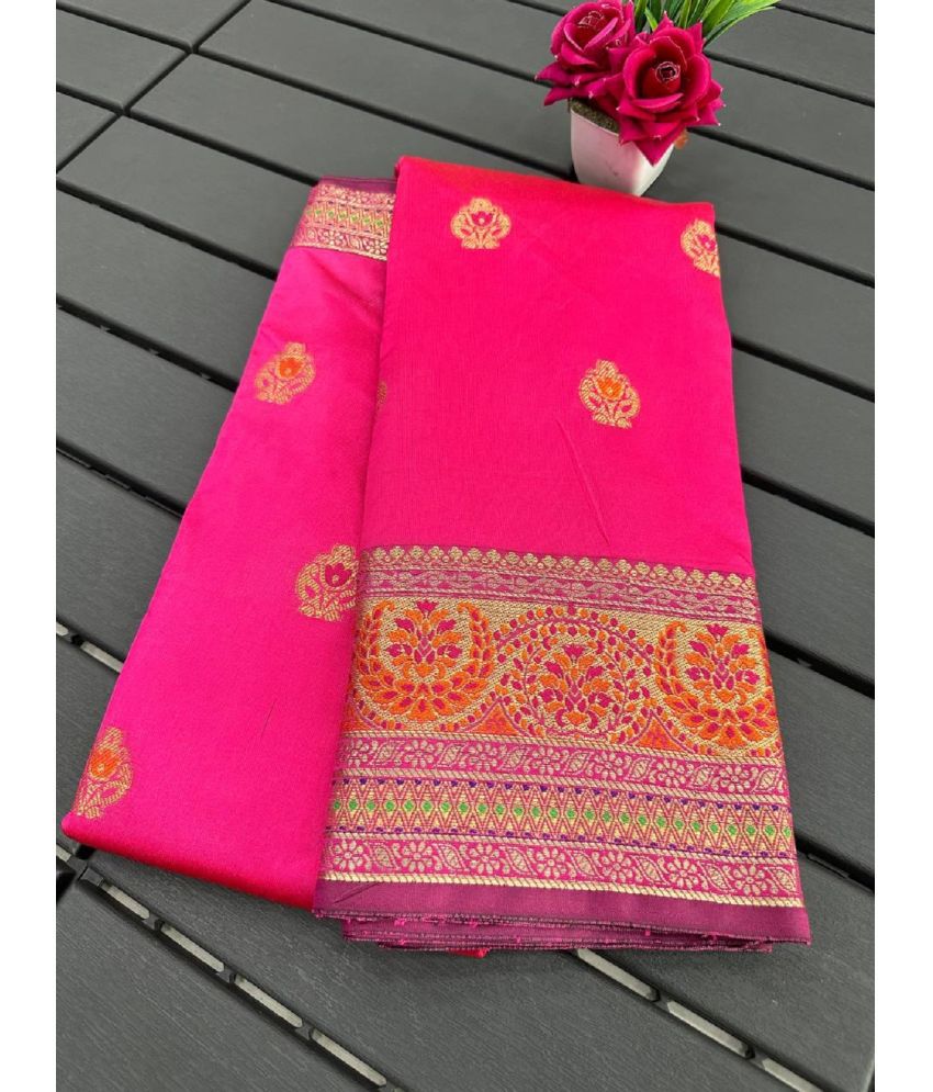     			JULEE Banarasi Silk Embellished Saree With Blouse Piece - Pink ( Pack of 1 )