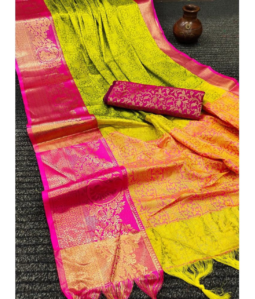     			JULEE Cotton Silk Embellished Saree With Blouse Piece - Yellow ( Pack of 1 )