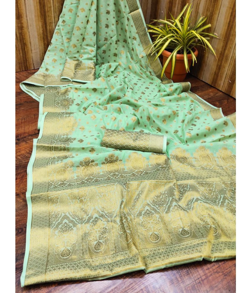     			JULEE Silk Blend Embellished Saree With Blouse Piece - Light Green ( Pack of 1 )