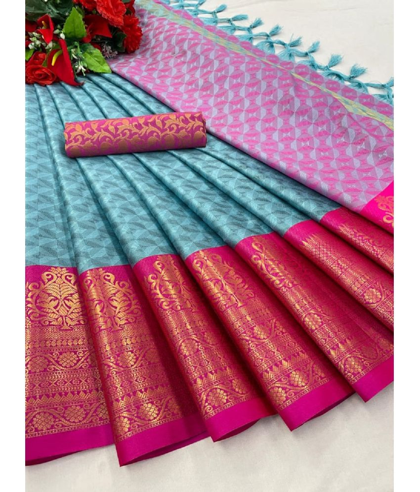     			JULEE Silk Blend Embellished Saree With Blouse Piece - LightBLue ( Pack of 1 )