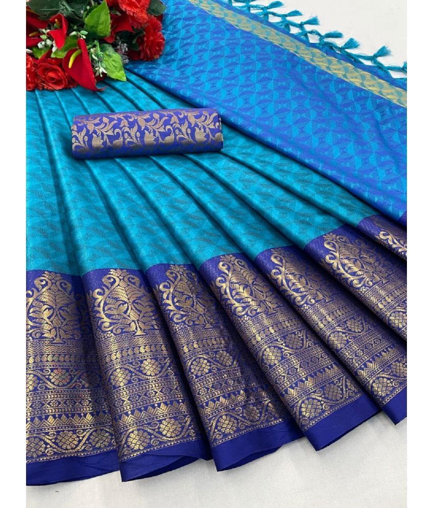     			JULEE Silk Blend Embellished Saree With Blouse Piece - SkyBlue ( Pack of 1 )