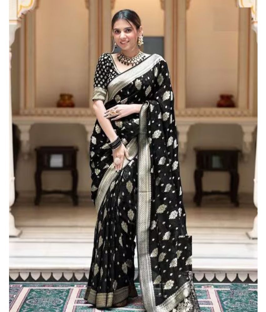     			JULEE Silk Blend Embellished Saree With Blouse Piece - Black ( Pack of 1 )