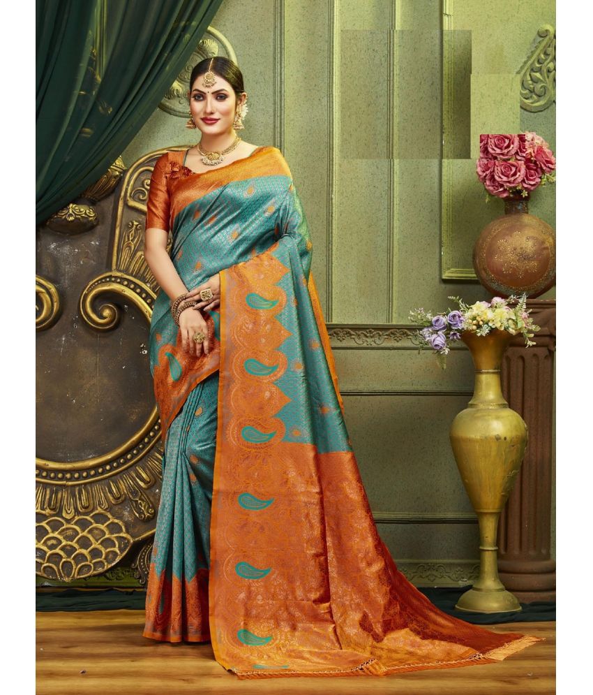     			JULEE Silk Blend Embellished Saree With Blouse Piece - Orange ( Pack of 1 )