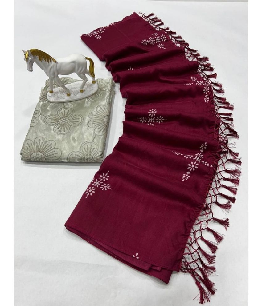     			JULEE Silk Embellished Saree With Blouse Piece - Wine ( Pack of 1 )