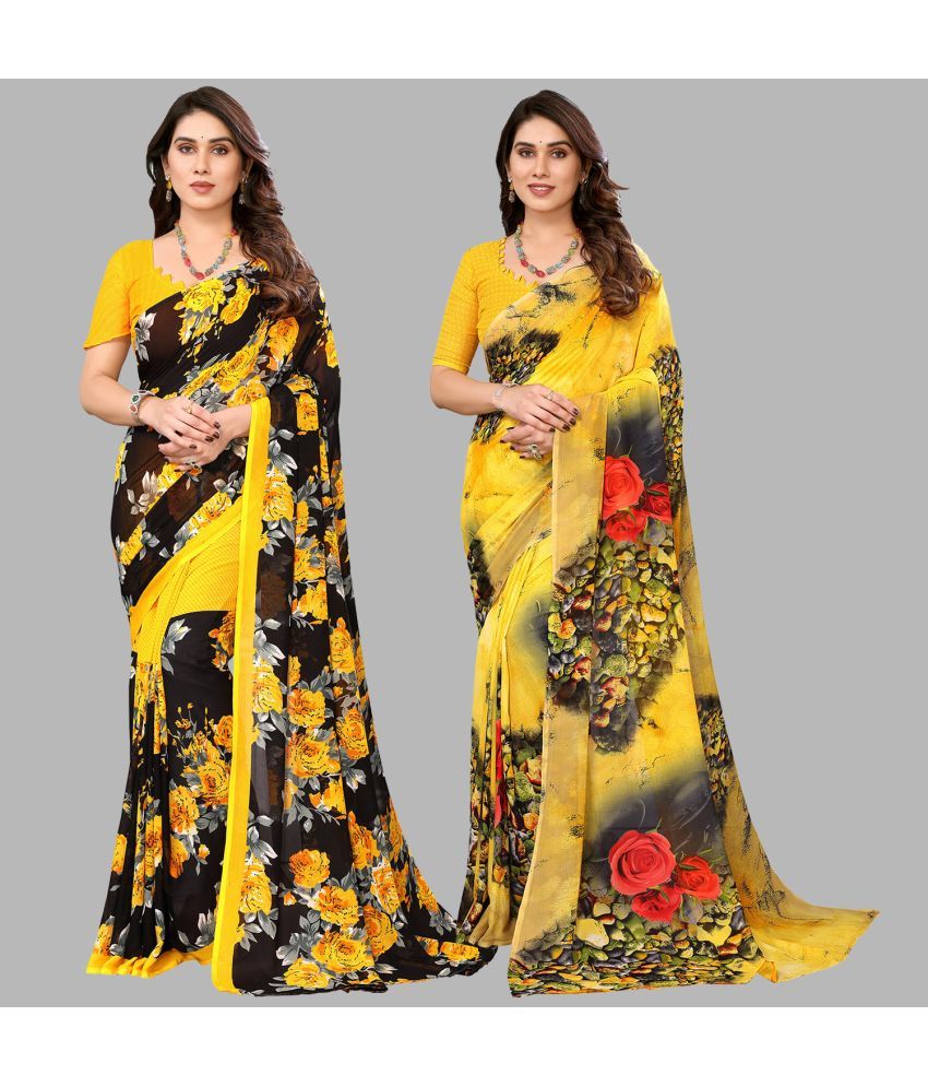     			Kashvi Sarees Georgette Printed Saree With Blouse Piece - Multicolor ( Pack of 2 )