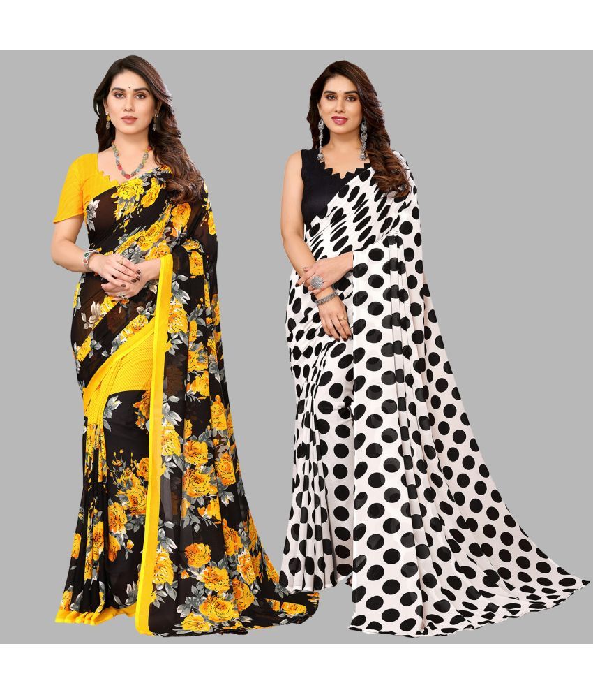     			Kashvi Sarees Georgette Printed Saree With Blouse Piece - Multicolor ( Pack of 2 )