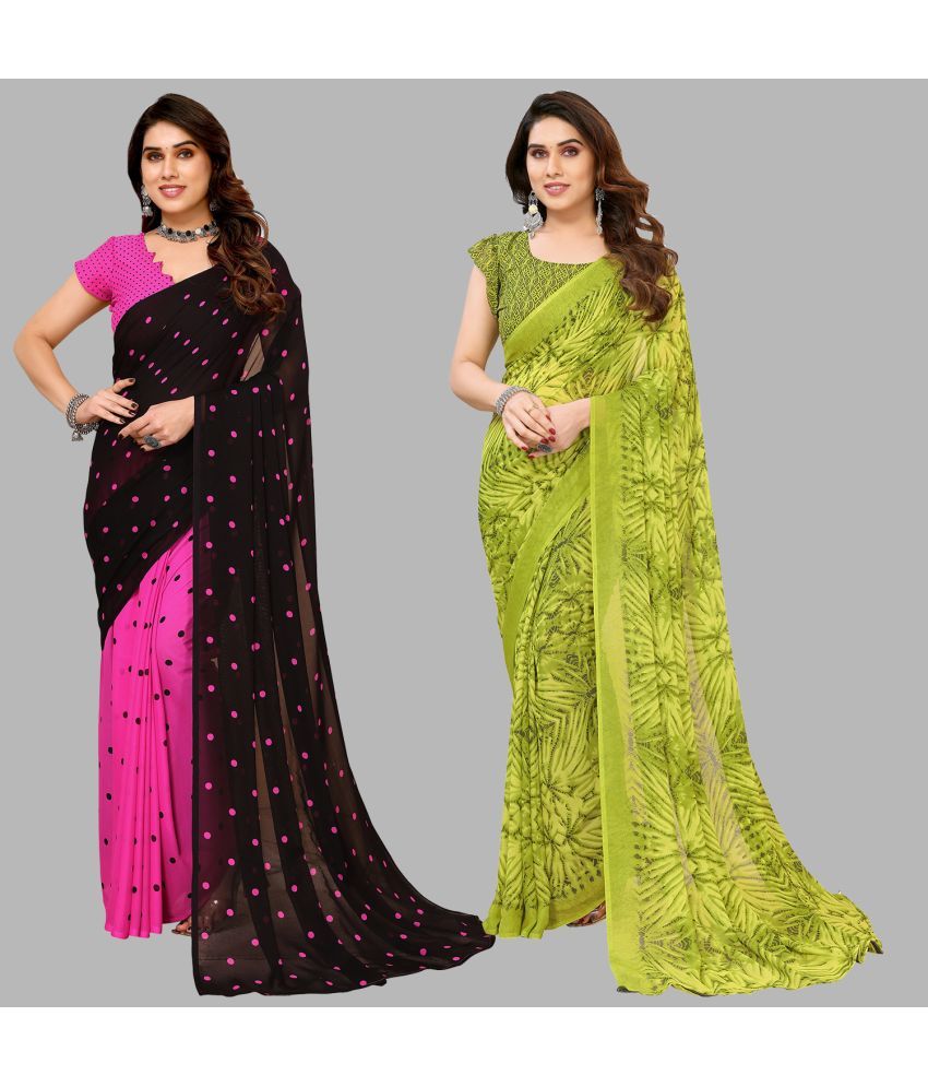     			Kashvi Sarees Georgette Printed Saree With Blouse Piece - Multicolor ( Pack of 2 )