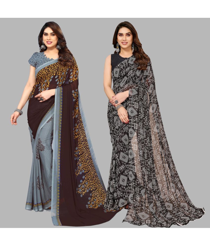     			Kashvi Sarees Georgette Printed Saree With Blouse Piece - Multicolor ( Pack of 2 )