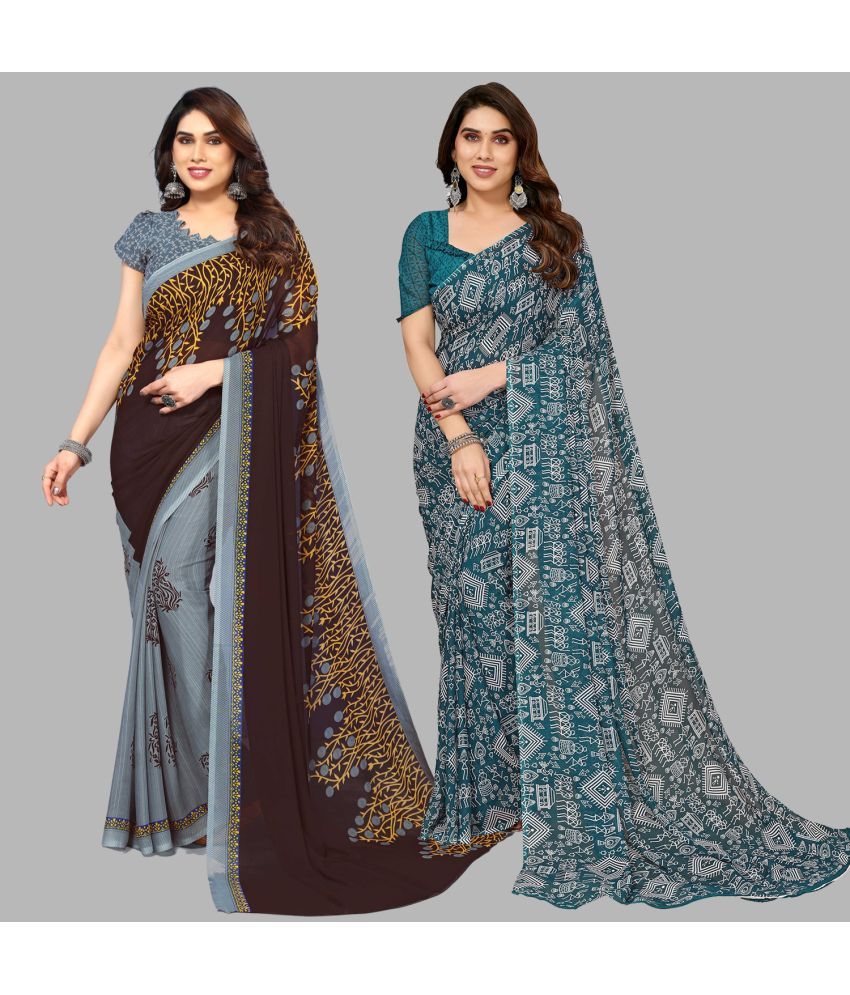     			Kashvi Sarees Georgette Printed Saree With Blouse Piece - Multicolor ( Pack of 2 )