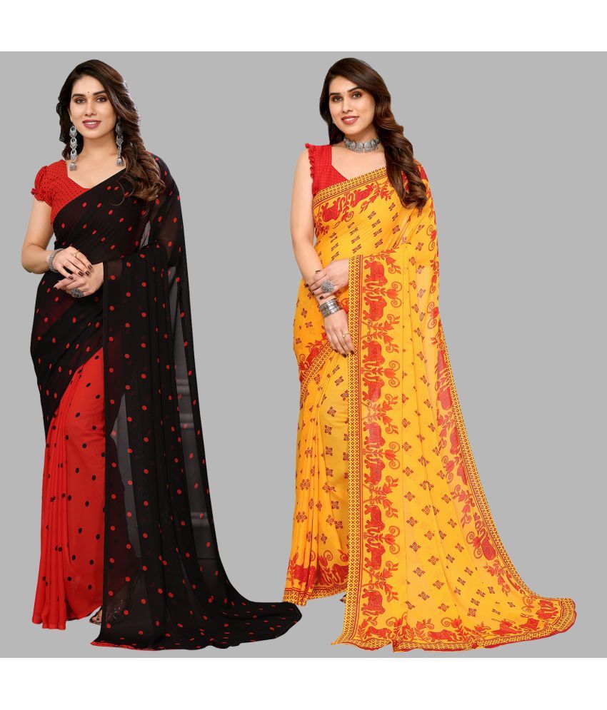     			Kashvi Sarees Georgette Printed Saree With Blouse Piece - Multicolor ( Pack of 2 )